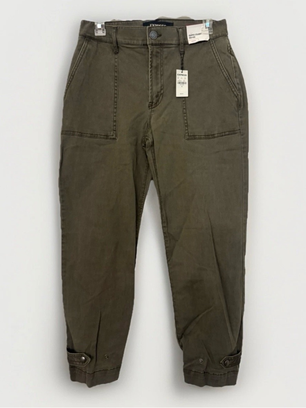 Express Jeans Womens 6 Cropped Straight High Rise Stretch Jogger Green Utility
